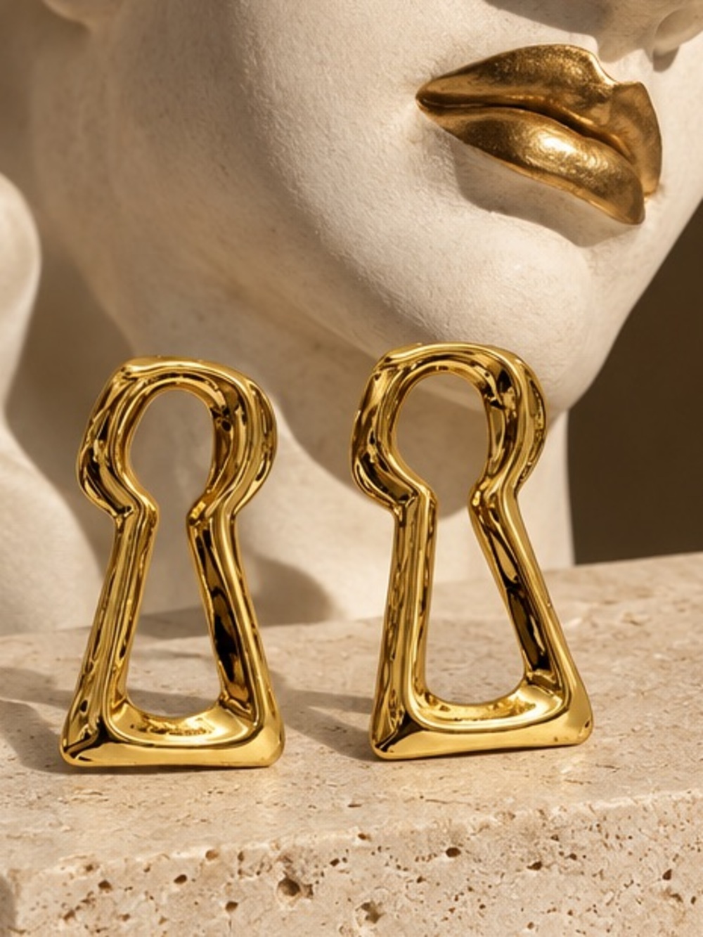 Sculptural Gold Keyhole Earrings Couture Jewelry